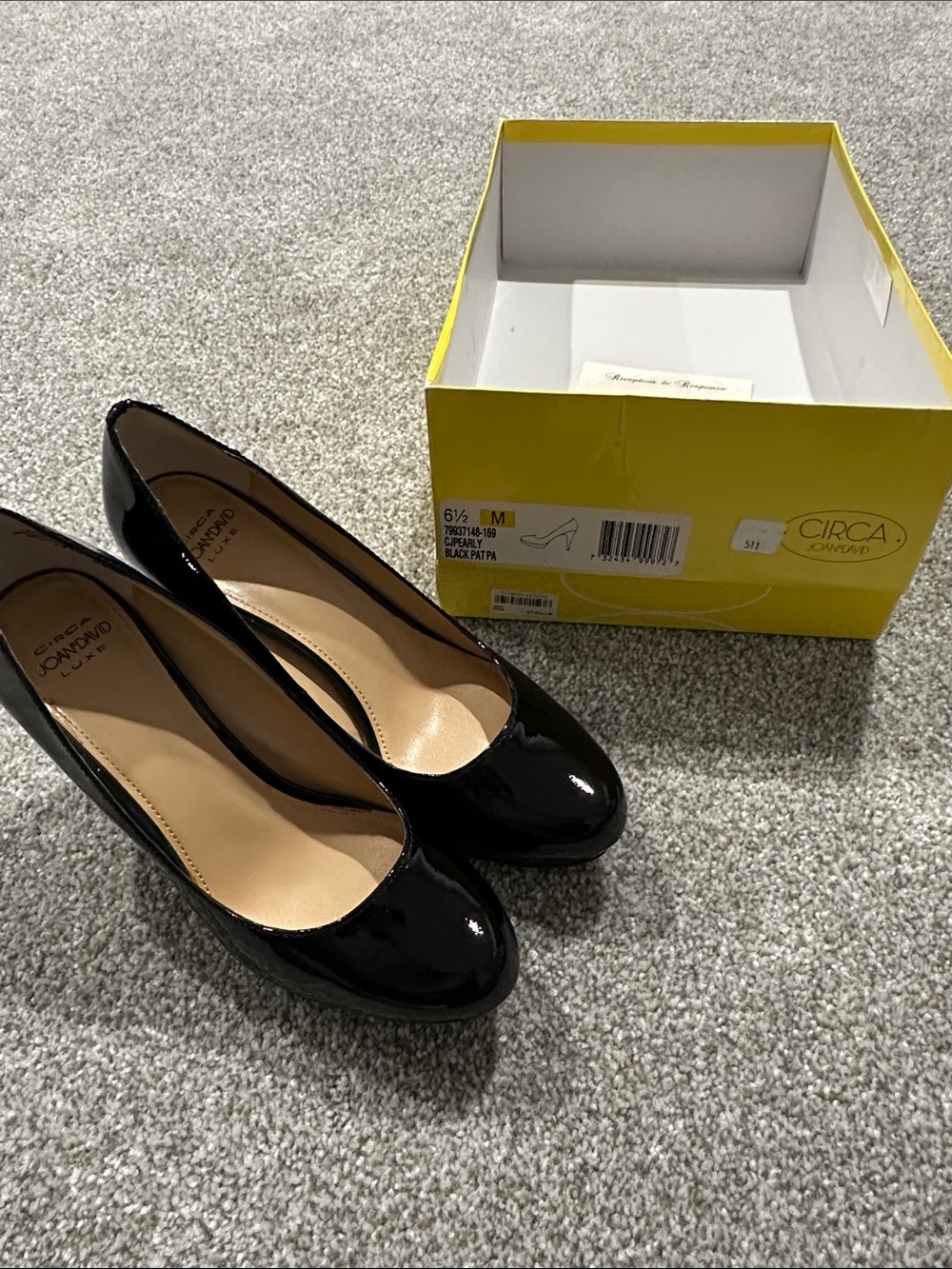 Joan & David Black Patent Round-Toe Pumps